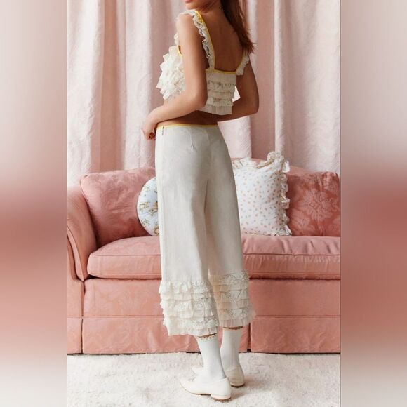 Elegant White Ruffle Hem Pants - Picture 7 of 16